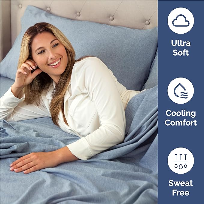 Twin XL 4 Piece Sheet Set - Cooling and Breathable Bed Sheets - Hotel Luxury Bed Sheets for Women, Men, Kids & Teens - Deep Pockets - Easy Fit - Soft and Wrinkle Free - Twin XL Heathered Blue Sheets