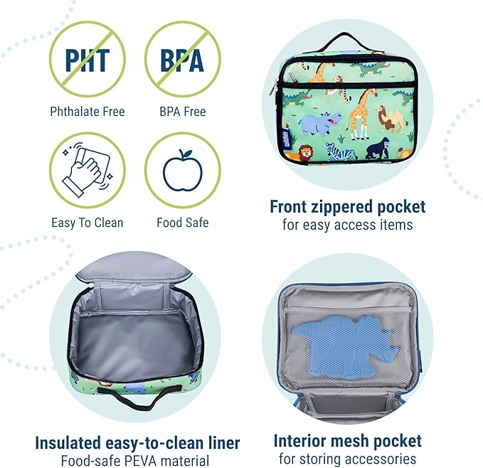 Wildkin Kids Insulated Lunch Box ??Durable and Reusable for School & Travel - Wild Animals