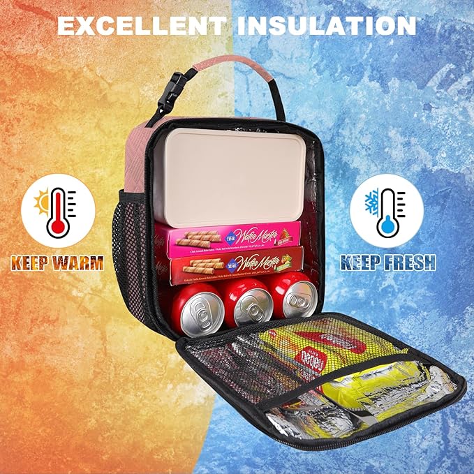 esouler Lunch Box for Men Women Adults Small Insulated lunch Tote Bag for Work Picnic Beach- Freezable Cooler Bag portable Lunch box (Pink)