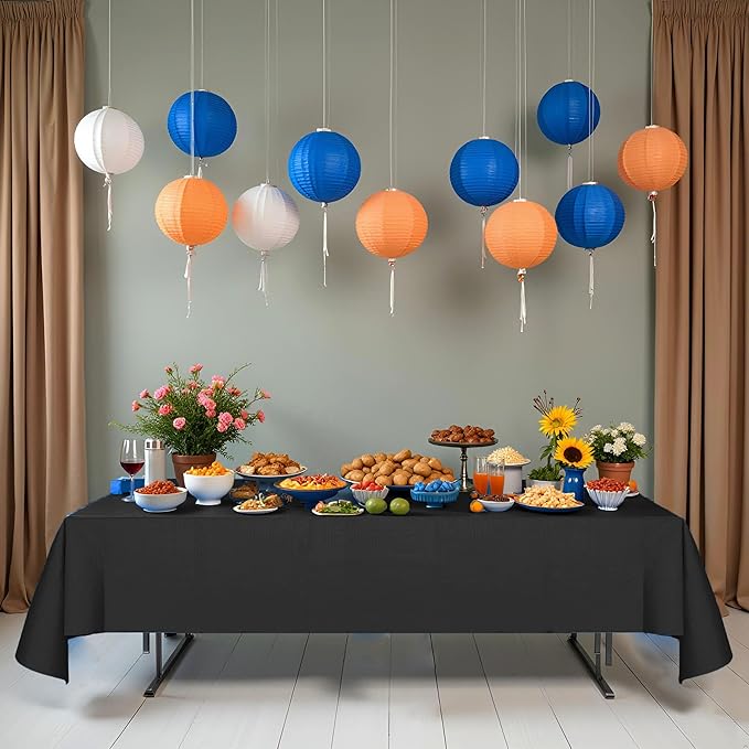 [6 Pack] Black Paper Tablecloth Disposable for Rectangle Tables, 54 X 108 Inch Party Table Cover with Plastic Backing, Waterproof 3 Ply Table Cloth for Halloween Graduation Banquet
