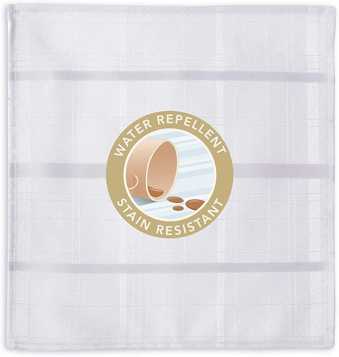 Newbridge Set of 4 Square Fabric Napkins, Elegance Plaid, 100% Polyester, No Iron Soil Resistant Dining Room, Party and Banquet Napkins, Solid Textured, White