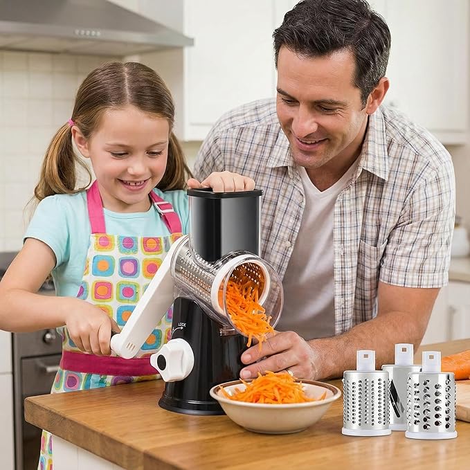 Manual Multi-Function Vegetable Slicer & Grater ??Interchangeable Blades for Shredding, Slicing, Shaving (Vegetables, Cheese, Nuts) (2, White, black)