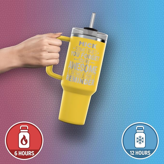 Personalized Inspirational Tumbler, Inspirational Gifts for Men Dad Father Wife Sister Women, Custom Birthday For Him Her, Customized You?셱e Awesome Tumbler, Teacher Coworker Gifts 40oz Yellow