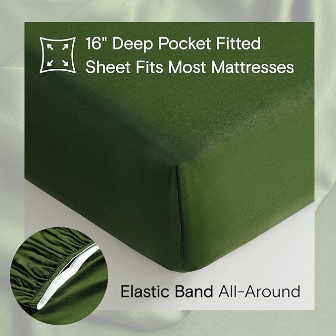 DOZ Sheet Set, 100% Viscose derived from Bamboo, Organically Grown, Buttery Soft, Cooling Sheets, High GSM, Deep Pockets - 4 Piece - 2 Pillowcases 1 Fitted 1 Top Sheet (Forest, Cal King)