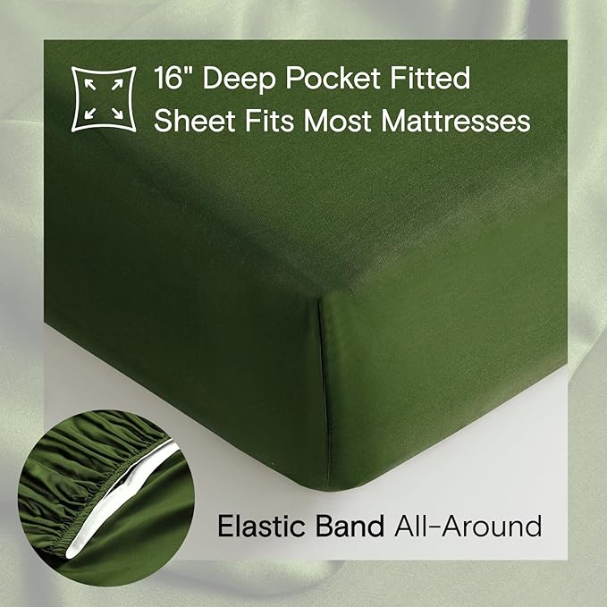DOZ Sheet Set, 100% Viscose derived from Bamboo, Organically Grown, Buttery Soft, Cooling Sheets, High GSM, Deep Pockets - 4 Piece - 2 Pillowcases 1 Fitted 1 Top Sheet (Forest, Full)