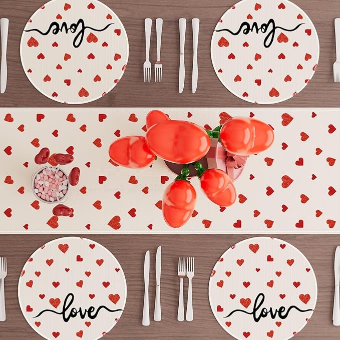 XCHI Red Little Love Hearts Valentine's Day Round Placemats Set of 4 Table Mats for Party Home Kitchen Dining Table Decorations 14x14 Inch