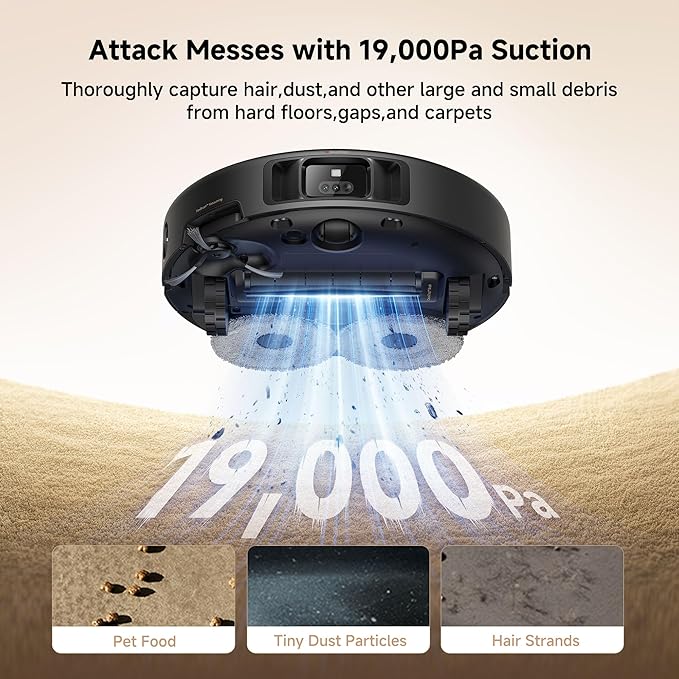 Mova P50 Pro Ultra Robot Vacuum and Mop, 19,000Pa Suction with Anti-Tangle Brush, Removable & Liftable Mop for Carpet & Floor, 167??Mop & Washboard Self Drying & Cleaning, Auto Empty & Refill, Black