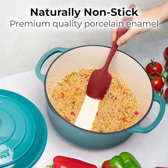 Zulay Kitchen 6 Quart Enameled Cast Iron Dutch Oven with Lid ??Premium Durability & Oven Safe up to 500째F ??Heavy Duty Cookware Perfect for Bread Baking, Stews, Braising & Roasting ??Light Blue