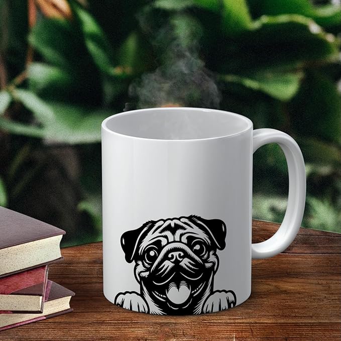 Funny Peeking Pug Mug, Pug Gifts for Pug Lovers Women Men, Pug Mom Gifts, Pug Dad Gifts, Pug Owner Gifts, Pug Dog Ceramic Coffee Mug 11 oz