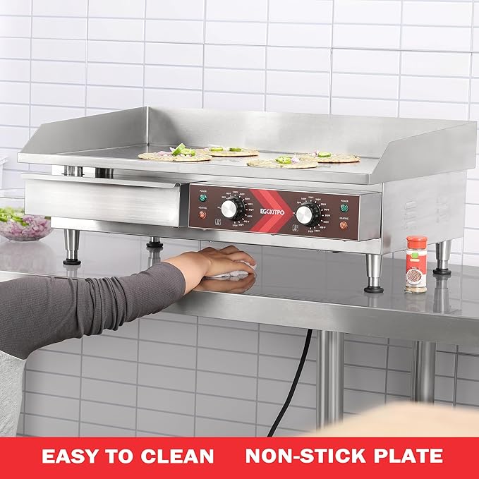 EGGKITPO Commercial Electric Griddle 29 Inch Large Countertop Griddle Non-Stick Flat Top Grill Stainless Steel Teppanyaki Griddle with Adjustable Temperature 90??575??for Restaurant Use 240V 3500W