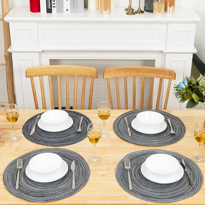 Winknowl Round Braided Placemats Set of 6 Washable Woven Heat Resistant Table Mats for Kitchen Dining Tables 15 inch Round Place Mats (Mist Gray,6)