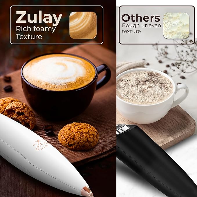 Zulay Kitchen Patented Tornado Triple Whisk Milk Frother with 4 Duracell Batteries ??Handheld Foam Maker for Coffee, Lattes, Matcha & Hot Chocolate ??Rich, Creamy Froth in Seconds