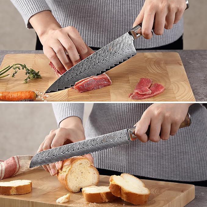 Wakoli Damascus Chef Knife Set with Magnetic Block ??5-Piece Professional Kitchen Knife Block Set, Genuine 67-Layer Damascus Steel Blades with VG10 Core & Ergonomic Sycamore Wood Handles