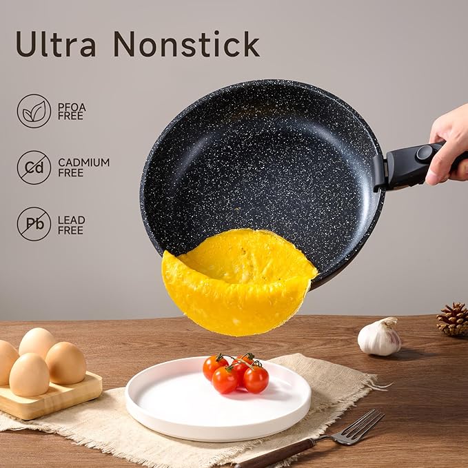 JEETEE 25pcs Pots and Pan Set Non Stick,Detachable Handle Cookware Set,Induction Cooking & RV Camping Stackable Pots Pans竊똇ealthy Kitchen Cookware Set PFAS/PFOA Free,Black