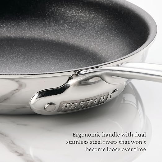 Hestan ProBond Luxe TITUM Nonstick Skillet, 11-Inch Professional Clad Stainless Steel, ProCore Tri-Ply Clad Construction, Polished Exterior, Induction & Oven Safe