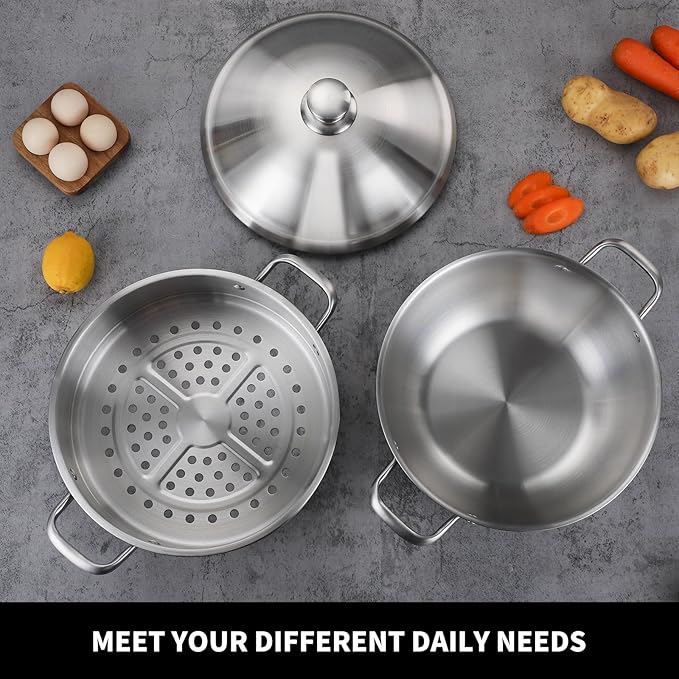 Delarlo Tri-Ply Stainless Steel 12 Inch Everyday Pan With Lid,kitchen everything pan, Chef's Pans,Induction Cooking Pot, 7.2QT Oven Safe Stock Pot, Up to 600℉