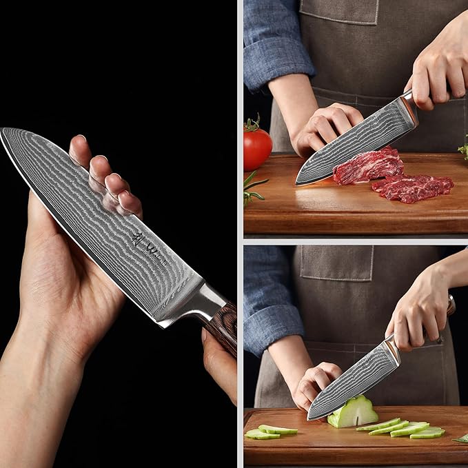 Wakoli EDIB 2-Piece Damascus Kitchen Knife Set ??Santoku & Small Santoku with VG10 Core made of 67-Layer Damascus Steel Blades ??Professional Chef Knives with Ergonomic Pakkawood Handles in Gift Box