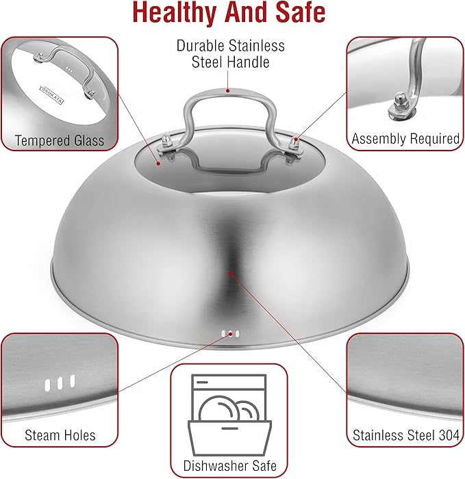 YOSUKATA Carbon Steel Wok Pan ??11,8 ??Woks and Stir Fry Pans + Wok Lid 11.4 In - Premium Stainless Wok Cover + Pre-Seasoned Blue Carbon Steel 17-inch Wok Spatula, Wok Ladle, 3 pairs of Chopsticks