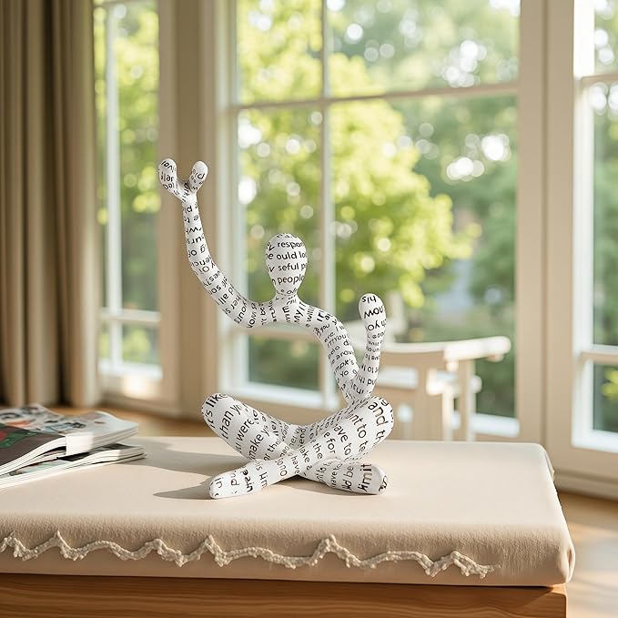 XINXUAN Abstract Wine Bottle Holder Home Decor, Resin Hollow-Out Design Decorative Wine Rack (Letter - White)