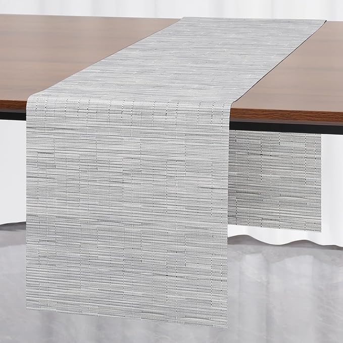 Myir JUN Table Runner, Vinyl Table Runner Indoor 55 Inch Long Arbitrarily Cropped Runner for Table Heatproof for Home Party (Silver, 15 x 55 inch)