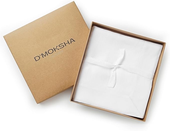 D'Moksha Homes White Linen Tablecloth 60 x 144 Inch - 100% Pure Linen Table Cloth for Rectangle Tables - Machine Washable Tablecloth for Valentines, Spring, Easter