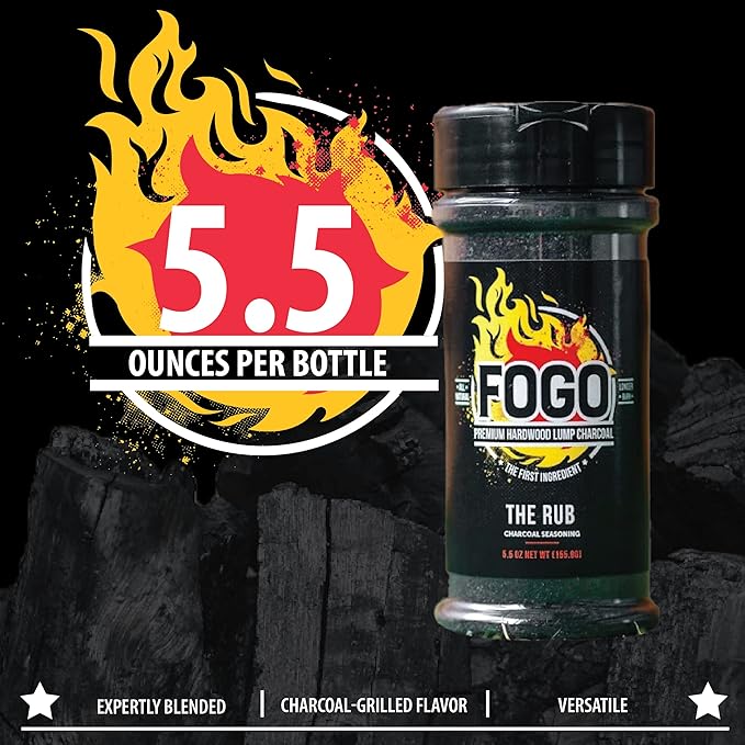 FOGO The Rub, Charcoal Seasoning for Meat, Perfect for Grilling and Smoking BBQ, 5.5 Ounce Shaker Bottle, 2 Pack