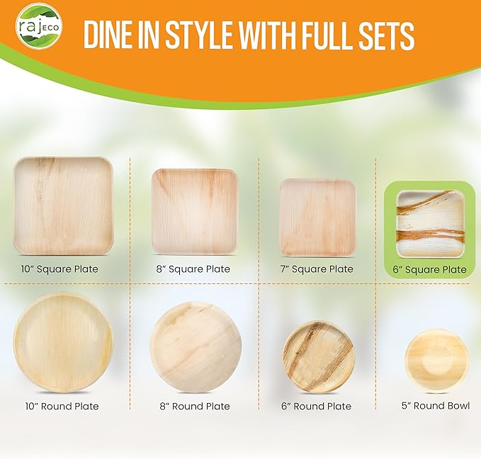 Raj Unique Collection Palm Leaf Bulk Plates like Bamboo plates Disposable, Decorative Tableware wedding, Lunch, Dinner, Birthday, Camping, BBQ, Picnic (6/inch (Case I 1000 Pack)) Natural