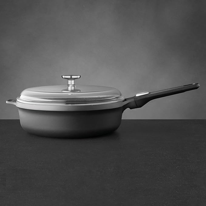 BergHOFF GEM Non-Stick 11" Saut챕 Pan 4.6qt., Stay-Cool Detachable Handle, Glass Lid, Ferno-Green, Non-Toxic Coating, Ovensafe