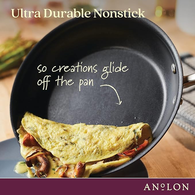 Anolon Advanced Home Hard Anodized Nonstick Saut챕 Pan with Helper Handle and Lid, 5 Quart - Moonstone