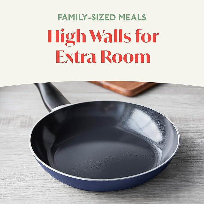 Deco 9.5??Nonstick Frying Pan Skillet, Made in Italy, Diamond Ceramic PFAS-Free, Dishwasher & Metal Utensil Safe, Durable Gloss Enamel Finish, Stay-Cool Handle, High Walls-Extra Room, Blue