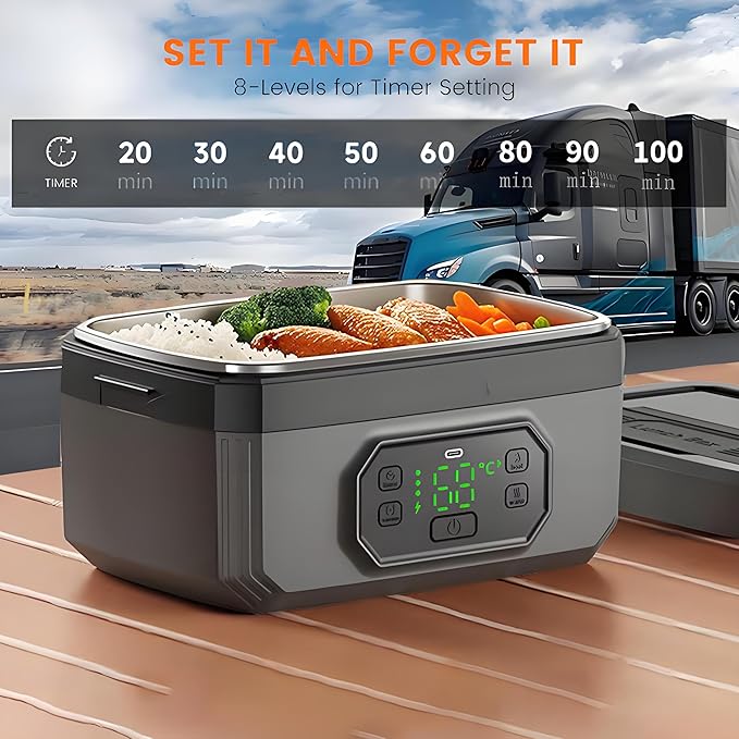 Electric Lunch Box For Adults - 1.6L Cordless Electric Lunch Box 24000mAh Battery-Powered Heated, 5-Sided Heating & Smart Reservation | Portable Heated for Office, Truck, Camping