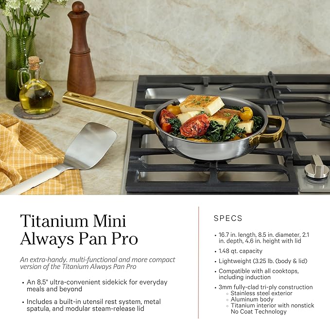 Our Place Titanium Pro Cookware Set | 10-Piece Pots and Pans Set with Always Pan Pro, Perfect Pot Pro & Minis | Non-Toxic No-Coating Nonstick | Induction & Oven-Safe up to 750째F | Gold