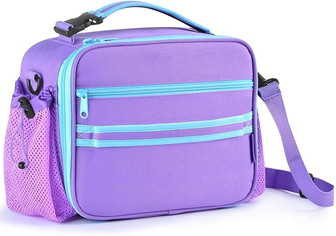 Cerbonny Kids Lunch Box, Purple, Unisex, Polyester, With Insulated Interior, Easy-Wipe Clean, 10.8"L x 4"W x 8.8"H, 4 Carrying Options