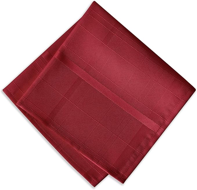 Newbridge Set of 4 Square Fabric Napkins, Elegance Plaid, 100% Polyester, No Iron Soil Resistant Dining Room, Party and Banquet Napkins, Solid Textured, Scarlet Red