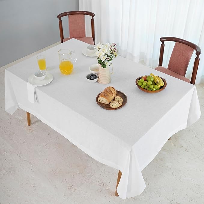 D'Moksha Homes Linen White Tablecloth 60 x 102 Inch - 100% Pure Linen Rectangular Table Cloth - Machine Washable Tablecloth for Valentines, Spring, Easter