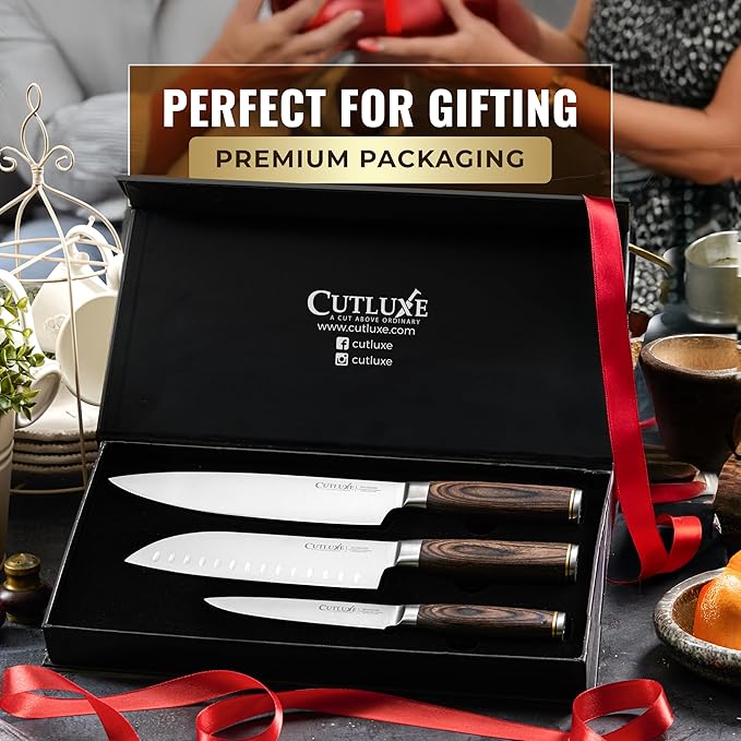 Cutluxe 3-Piece Chef Knife Set ??Ultra Sharp Japanese Kitchen Knives, High Carbon Stainless Steel Blades, Full Tang Pakkawood Handles ??Shinobi Series