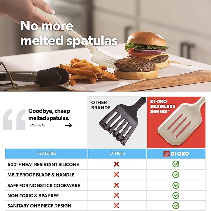 New DI ORO Silicone Turner Spatula Set - Kitchen Spatulas for Nonstick Cookware - Cooking Utensils for Flipping Eggs & Pancakes - 600째F Heat-Resistant BPA Free Turners - Dishwasher Safe (4pc, Clay)