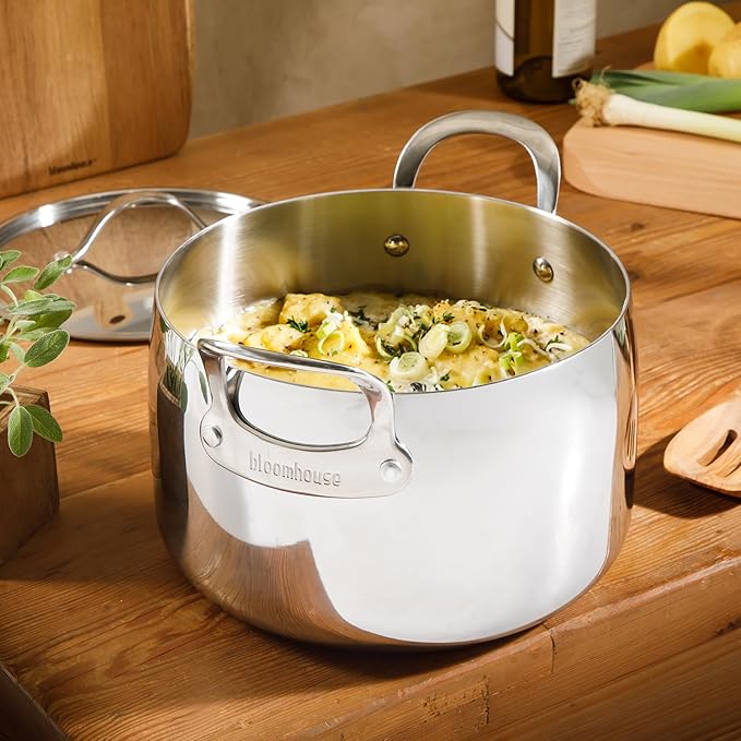 Bloomhouse - Two Time Oprah's Favorite Things Winner - 8 Quart Tri-Ply Stainless Steel Stock Pot with Lid ??Dutch Oven, Oven Safe, Dishwasher Safe
