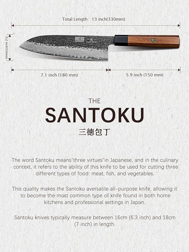 HOSHANHO Santoku Knife 7 Inch, Japanese Hand Forged Chef Knife, Ultra Sharp High Carbon Steel Kitchen Knife with Octagonal Rosewood Handle