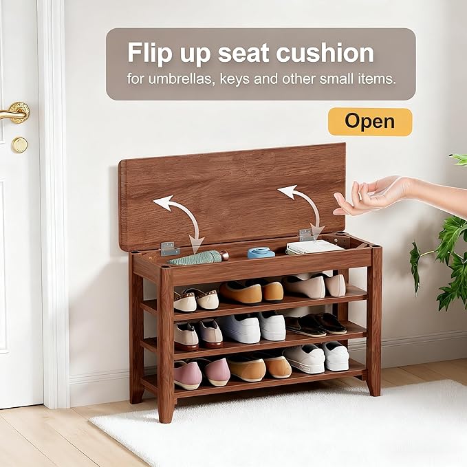 FEBORY Solid Wood Shoe Bench for Entryway ??Heavy-Duty Solid Wood Shoe Rack, Extra-Sturdy Storage Seat with 550 lb Capacity, Perfect for Foyer, Hallway, Closet, or Mudroom (Natural Finish)
