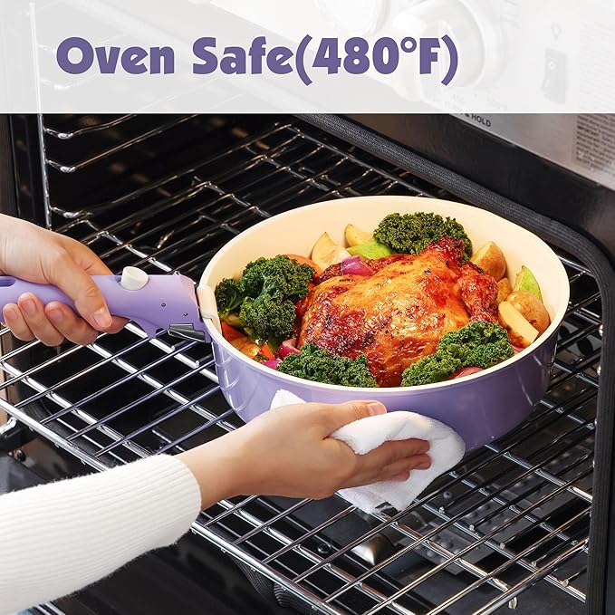 SENSARTE 17 Piece Ceramic Pots and Pans Set, Nonstick Detachable Handle Cookware, Induction Kitchen Cookware Set with Removable Handle, Dishwasher 竊?Oven Safe (Purple)
