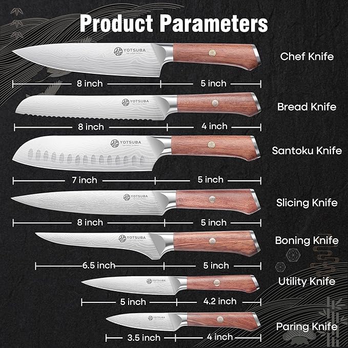 YOTSUBA Kitchen Knife Set, 7PCS Kitchen Knives Set High Carbon Stainless Steel Sharp Knife, Knives Set for Kitchen with Ergonomic Handle