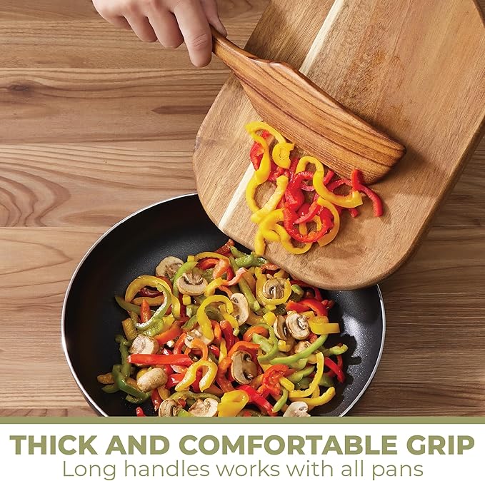 OOZi 6-Piece Acacia Wood Cooking Spatula Set ??Flip, Stir & Serve Effortlessly with Turner, Tongs, Scraper & Stainless Holder