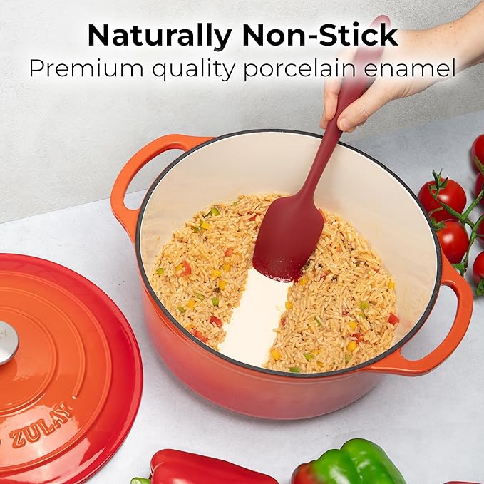Zulay Kitchen 5 Quart Enameled Cast Iron Dutch Oven Pot with Lid ??Premium Durability & Oven Safe up to 500째F ??Heavy Duty Cookware Perfect for Bread Baking, Stews, Braising & Roasting ??Orange