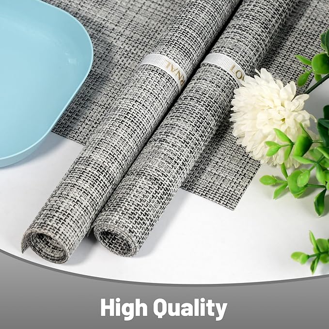 flohar Placemats Set of 8竊똍on-Slip PVC Weave Table Mats Easy to Clean竊똇eat Resistant Place Mats for Kitchen Dining Table Decoration Indoor Outdoor竊똆ray