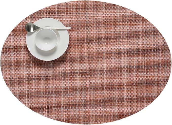Chilewich Mini Basketweave Placemats in Cinnamon - Set of 4 - Easy Care Woven Tabletop Textiles - Indoor/Outdoor - 19.25" x 14" Oval