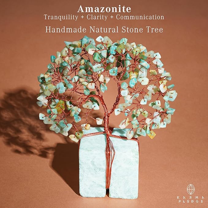 Crystal Tree for Birthday Gifts for Women, Handmade Raw Crystal Base Amazonite Chakra Healing Crystal Tree of Life for Positive Energy, Money, Good Luck, Christmas D챕cor, Home and Office Decor