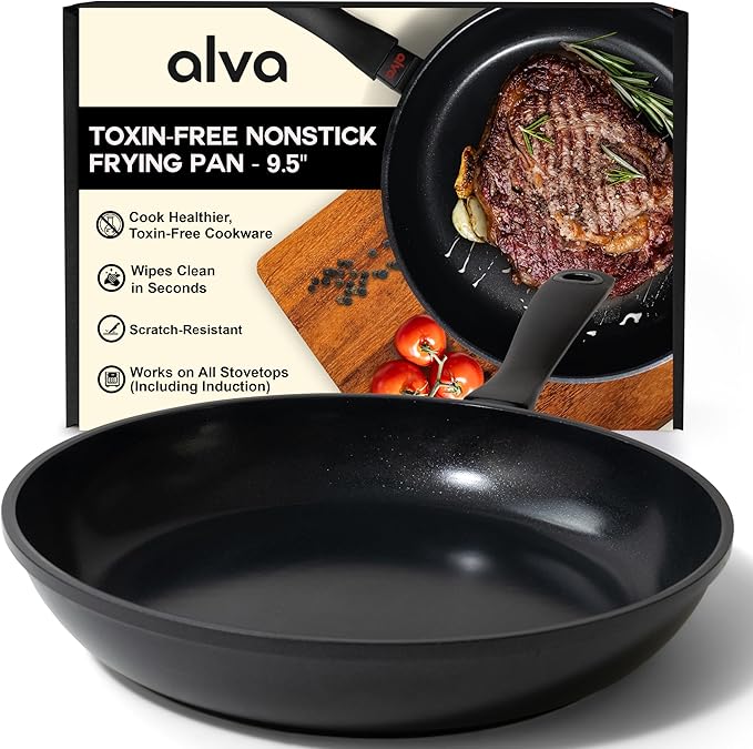 Alva Energy Nonstick Ceramic Frying Pan 9.5" - Lightweight, Easy to Clean and Made without PFAS, PFOA & PTFE - Induction and All Stovetop Compatible with Even Heat Distribution
