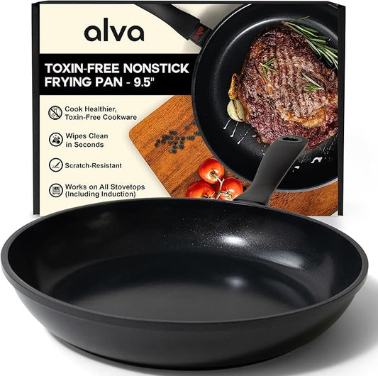 Alva Energy Nonstick Ceramic Frying Pan 9.5" - Lightweight, Easy to Clean and Made without PFAS, PFOA & PTFE - Induction and All Stovetop Compatible with Even Heat Distribution