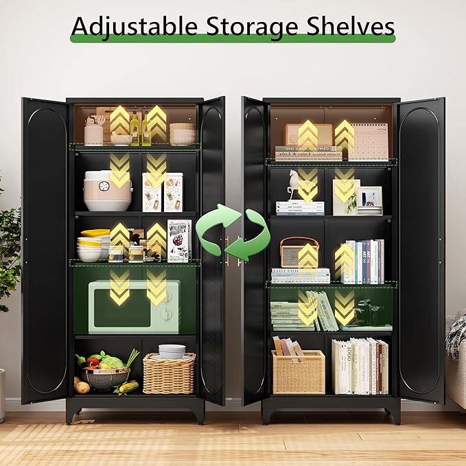 75??Tall Kitchen Pantry Cabinet,Metal Kitchen Storage Cabinet with Doors and Adjustable Shelves,Modern Hutch Cabinets,Freestanding Cupboard for Dining Room